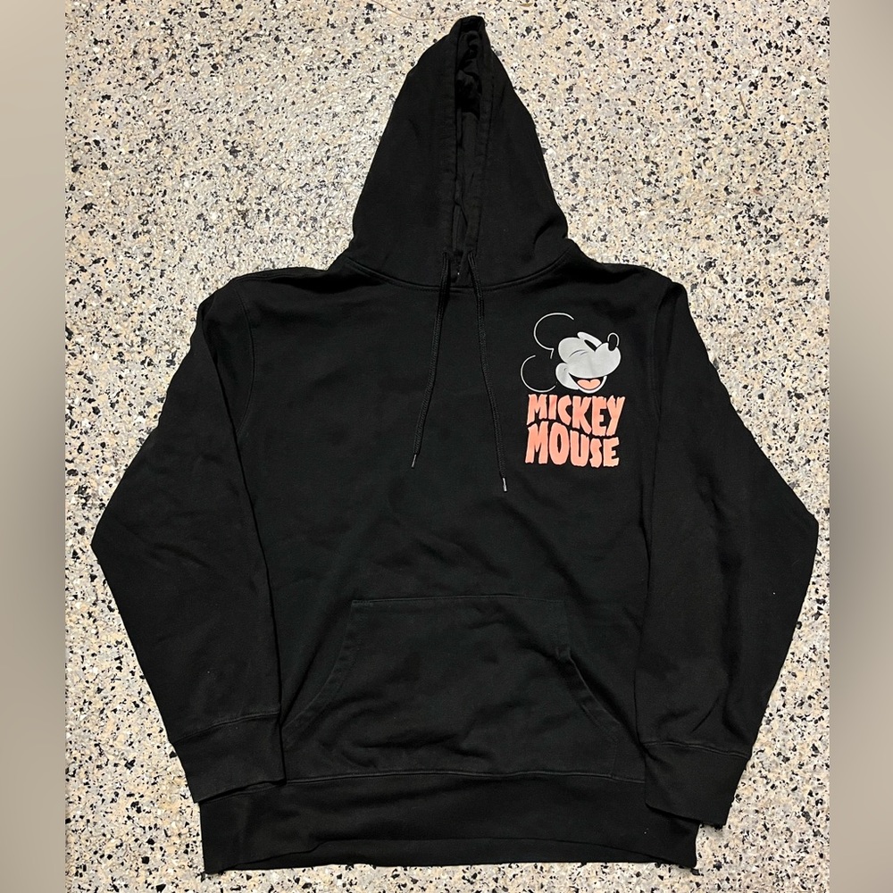 Disney Pullover Sweatshirt black Hoodie size XL Mickey Mouse Wink Cartoon